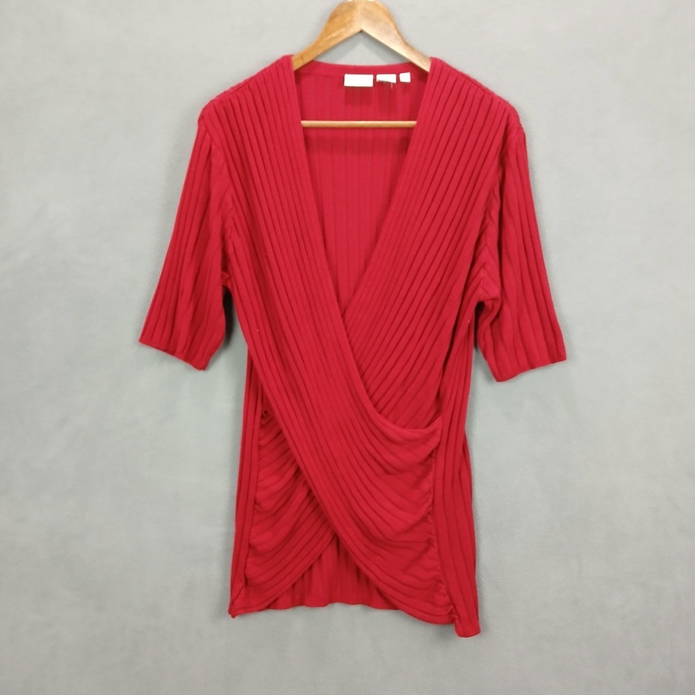 Newport News Sweater Women Large Red Rayon Cable Knit Crossover V Neck Warm Wear